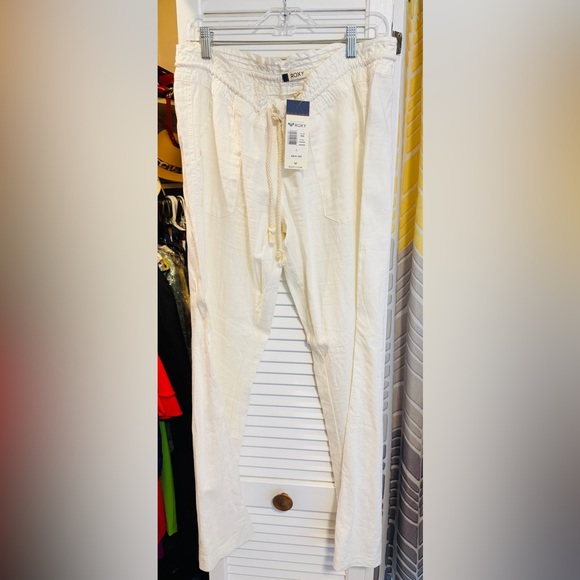NWT! Roxy White Linen Drawstring Pants - Picture 4 of 10